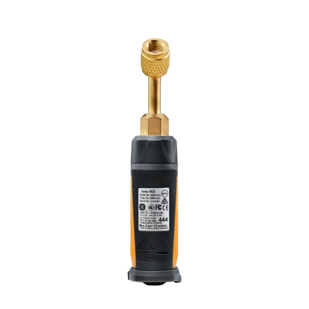 Mặt sau đầu đo Testo 552i hiển thị tem thông số kỹ thuật rõ ràng