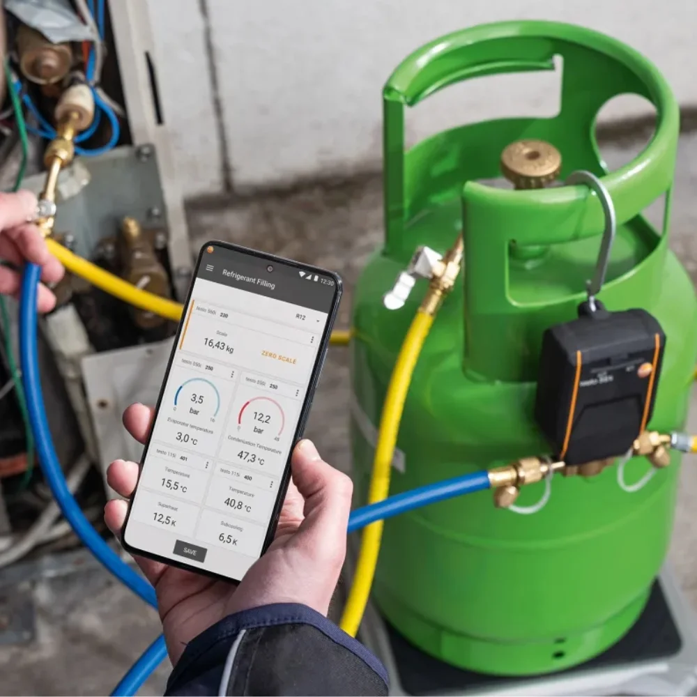 Van nạp gas điện lạnh dùng cho cân kỹ thuật số testo 560i, kết nối Bluetooth thông minh